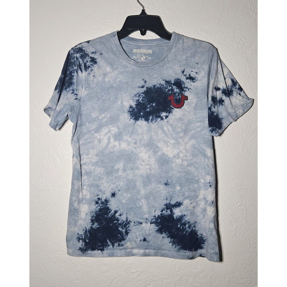 True Religion Men’s Ocean Waves Blue Tie Dye Buddha Tee Shirt Short Sleeve Small